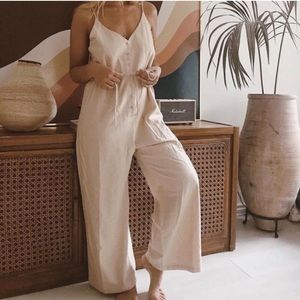 Ozma of California cypress jumpsuit play suit silk shell pink wide leg buttons